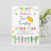 Invitation Cute Taco Jeudi Fiesta Cactus Anniversaire (Debout devant)