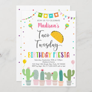 Invitation Cute Taco Jeudi Fiesta Cactus Anniversaire