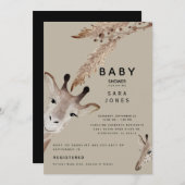 Invitation Cute Tan Aquarelle Giraffe Baby shower Pampas (Devant / Derrière)