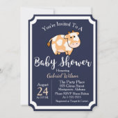 Invitation Cute Tan Baby Vache Veau et Baby shower bleu foncé (Devant)
