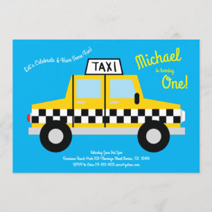 Invitation Cute Taxi Voiture Enfants 1ère fête d'anniversaire