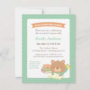 Invitation Cute Teddy Apportez un livre Baby shower neutre po