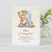 Invitation Cute Teddy Bear 1er anniversaire (Debout devant)
