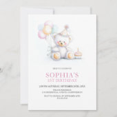 Invitation Cute Teddy Bear 1st Birthday Party (Devant)