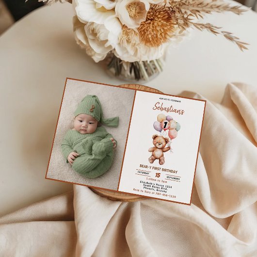 Invitation Cute Teddy Bear 1st Birthday | Sweet Bear 