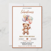 Invitation Cute Teddy Bear 1st Birthday | Sweet Bear  (Devant)