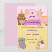 Invitation Cute Teddy Bear 4th Birthday Editable Template (Devant / Derrière)