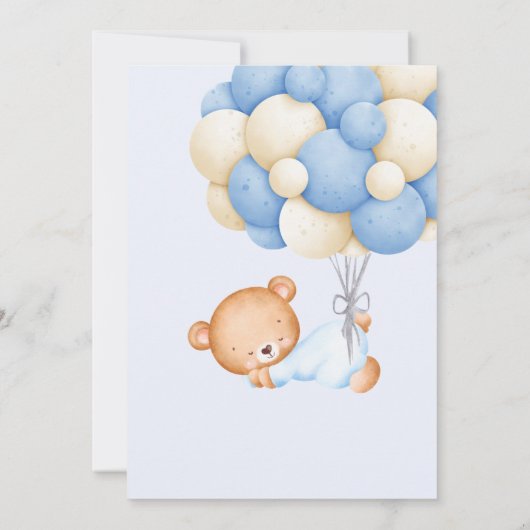 Invitation Cute Teddy Bear Aquarelle garçon 1er fête d'annive (Dos)