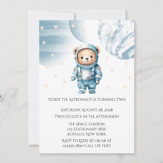 Invitation Cute Teddy Bear Astronaut fête d'anniversaire (Devant)