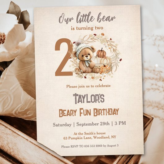 Invitation Cute Teddy Bear Automne Citrouille Boy 2e annivers