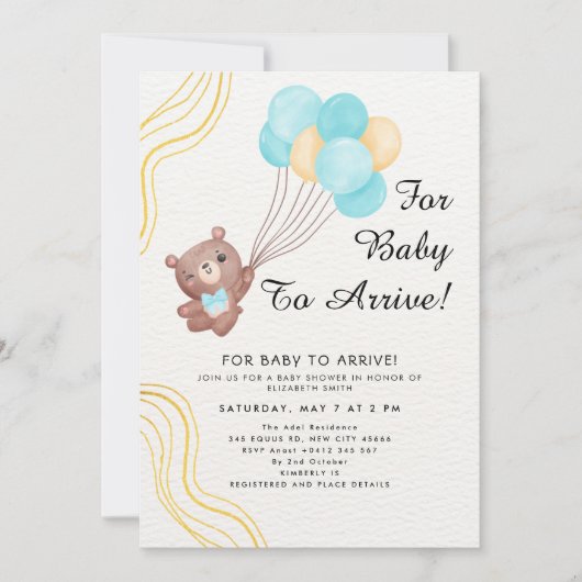 Invitation Cute Teddy Bear Balloon Theme (Devant)