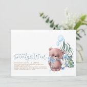 Invitation Cute Teddy Bear Bleu Bearly Wait Boy Baby shower (Debout devant)