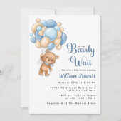Invitation Cute Teddy Bear Blue Balloon Baby shower garçon (Devant)