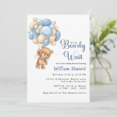 Invitation Cute Teddy Bear Blue Balloon Baby shower garçon (Debout devant)