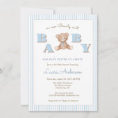 Invitation Cute Teddy Bear Blue Boy Baby shower (Devant)