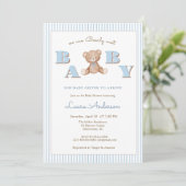 Invitation Cute Teddy Bear Blue Boy Baby shower (Debout devant)