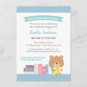Invitation Cute Teddy Bear Blue Pois Livre Baby shower