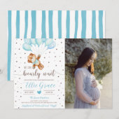 Invitation Cute Teddy Bear Boy Baby shower Photo (Devant / Derrière)