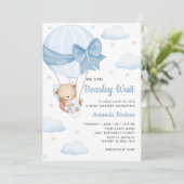 Invitation Cute Teddy Bear Boy Blue Bearly Wait Baby shower (Debout devant)