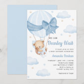 Invitation Cute Teddy Bear Boy Blue Bearly Wait Baby shower (Devant / Derrière)