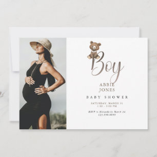 Invitation Cute Teddy Bear Boy Photo Baby shower