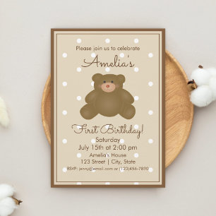 Invitation Cute Teddy Bear Cub Baby First Birthday Kids Party