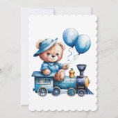 Invitation Cute Teddy Bear et Train Boy Baby shower (Dos)
