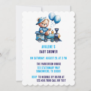 Invitation Cute Teddy Bear et Train Boy Baby shower
