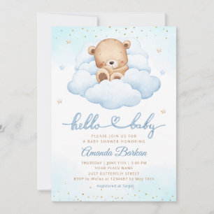 Invitation Cute Teddy Bear Garçon aquarelle Baby shower bleu