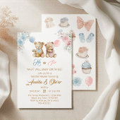 Invitation Cute Teddy Bear Gender Reveal Blue Pink Balloons