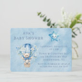 Invitation Cute Teddy Bear Hot Air Balloon Baby shower garçon (Debout devant)