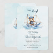 Invitation Cute Teddy Bear Nautical Boat Baby shower (Devant / Derrière)