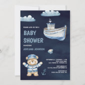 Invitation Cute Teddy Bear Nautical Boat Navy Baby Shower (Devant)