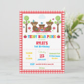 Invitation Cute Teddy Bear Pique-nique 1er Anniversaire Fête  (Debout devant)