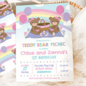 Invitation Cute Teddy Bear Pique-nique Anniversaire Filles Ju