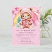 Invitation Cute Teddy Bear Rainbow Girl Baby shower (Debout devant)