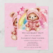 Invitation Cute Teddy Bear Rainbow Girl Baby shower (Devant / Derrière)