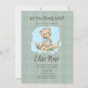 Invitation Cute Teddy Bear & Rose Laurel Boy Baby shower