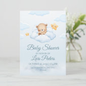 Invitation Cute Teddy Bear Sleeping on Cloud Baby Shower Invi (Debout devant)