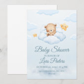Invitation Cute Teddy Bear Sleeping on Cloud Baby Shower Invi (Devant / Derrière)