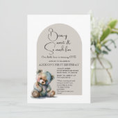Invitation Cute Teddy Bear Thème Aquarelle Premier Anniversai (Debout devant)