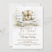Invitation Cute Teddy Bear Twins Baby Shower (Devant)