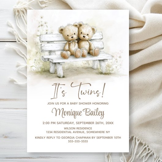 Invitation Cute Teddy Bear Twins Baby Shower