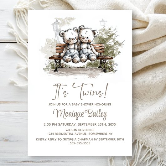 Invitation Cute Teddy Bear Twins Baby Shower