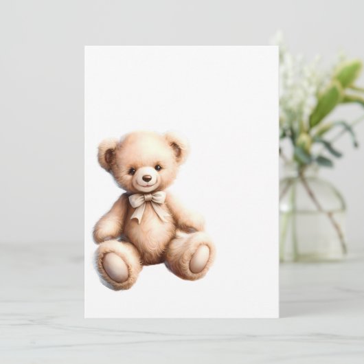Invitation Cute Teddy Bear with Bow - Soft Plush (Debout devant)