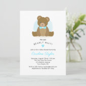 Invitation Cute Teddy Ours Aqua Blue Bow Cravate bébé garçon  (Debout devant)