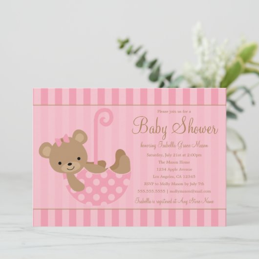 Invitation Cute Teddy | Rose (Debout devant)