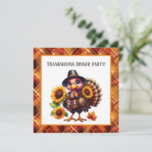 Invitation Cute Thanksgiving dinde de vacances (Debout devant)