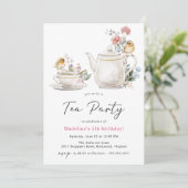 Invitation Cute théière florale | Fille Tea Party anniversair (Debout devant)