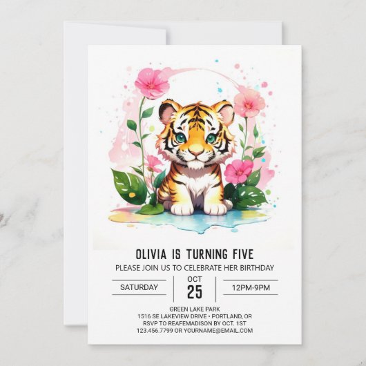 Invitation Cute Tiger Cub Wild Jungle Anniversaire (Devant)